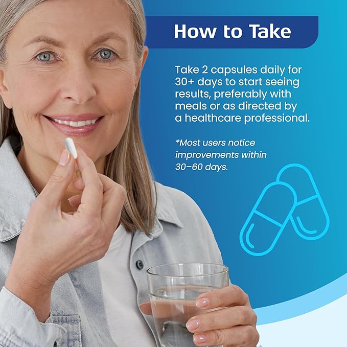 Woman holding a pill and glass of water with text on how to take capsules.